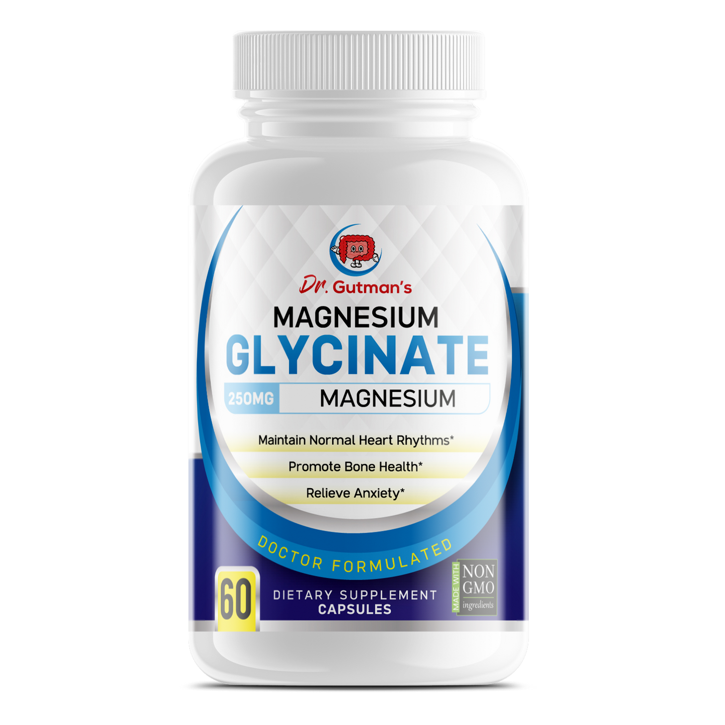 Dr. Gutman's® Best Magnesium Glycinate – NSF-Certified, Non-GMO, Vegan Friendly, Vegetarian, 60 250mg capsules