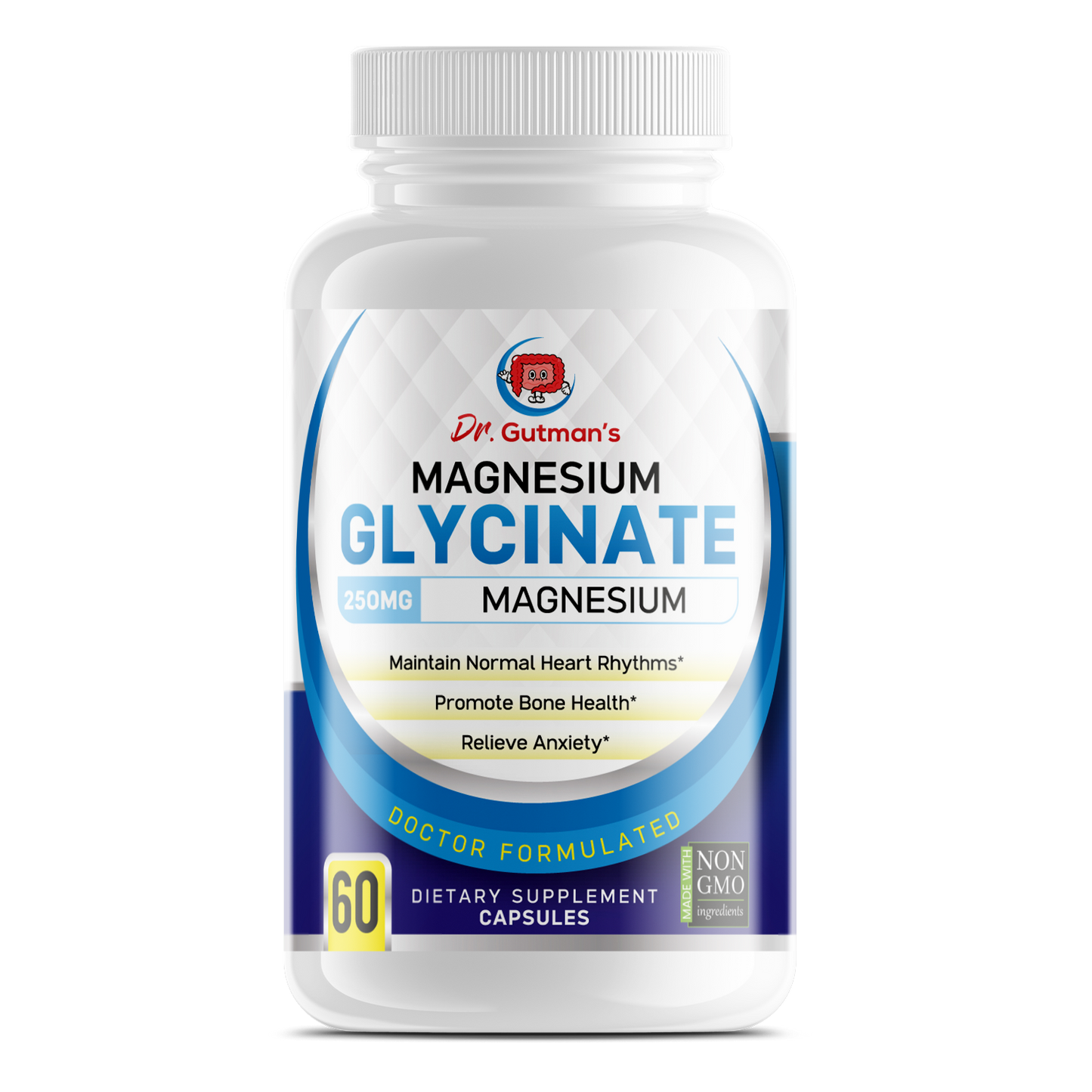 Dr. Gutman's® Magnesium Glycinate – NSF-Certified, Non-GMO, Vegan Friendly, Vegetarian, 60 250mg capsules